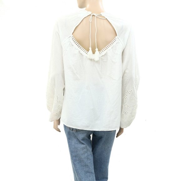 Sezane Alois Blouse Top Eyelet Embroidered White Cotton Floral - Picture 8 of 9